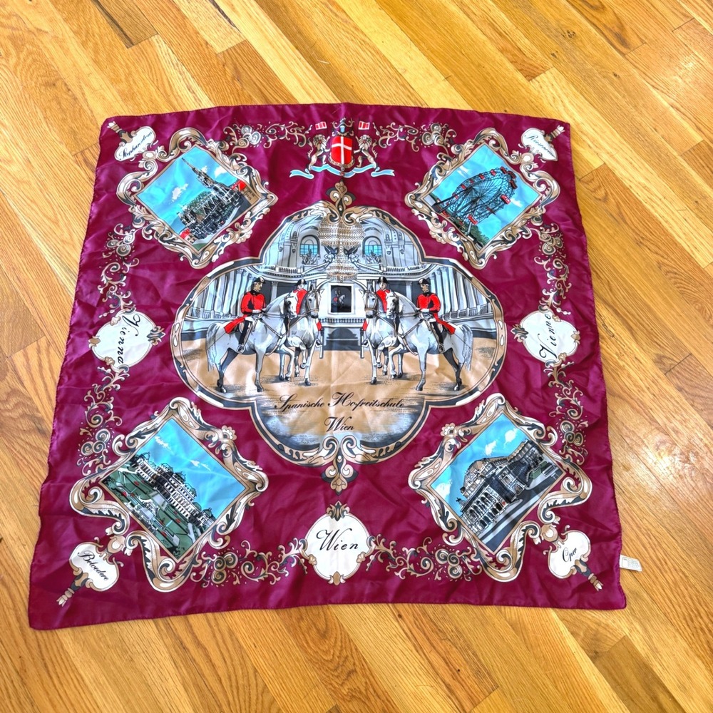 Vienna Austria Souvenir Scarf Spanish Riding School Burgundy Square Scarf
